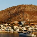 View of the village of Livadia on the east coast of the Greek island of Tilos in the Dodecanese archipelago Von Giovanni Rinald